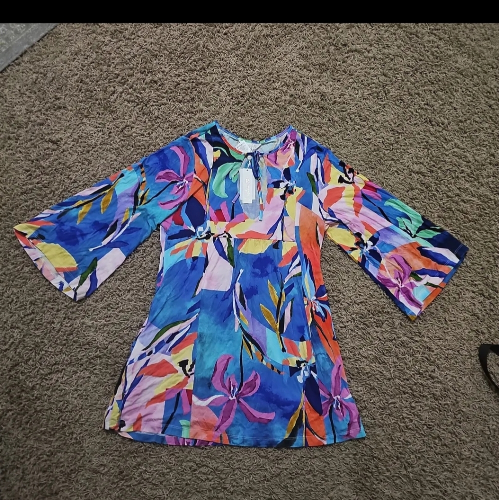 NWT SUNSHINE 79 Dress Floral Tropical Tent Small Mini Pullover Stretch Pockets